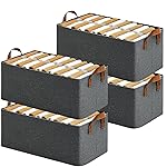 DAREV 4 Pcs Wardrobe Organizer for Clothes with Metal Frame Rectangle Storage Baskets for Clothing Fabric Storage Box with Handles Shelf Basket for Storage Clothes Pants Jeans (Pack of 4, Grey)- Amazon