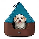 Amazon Basics Pet Bed Cave | Soft & Warm Indoor Tent Bed for Cats, Kittens & Small Dogs | Foldable with Removable Cushion | Light Blue & Coffee | Diameter 45 cm, Height 45 cm- Amazon