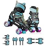 Lifelong Kids Adjustable Skating Shoes with LED Lights – Inline Roller Skating with Adjustable Size, Playful Lighting with Safety Pads, 1 Pair of Skates, Durable Frame – Black, L (24.5-27 cm)- Amazon