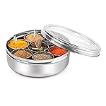 Cello Steelox Stainless Steel Masala Dabba/Spice Box with See Through Lid, 7 Containers and 2 Small Spoons, (150mlx7), Silver, Large- Amazon