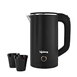 Lifelong Electric Kettle 0.8 Litre with 2 Cups | 600W Stainless Steel Kettle with Double Wall & Cool Touch Body, 360° Swivel Base, Water Level Indicator, Auto Shut-Off & Overheat Protection (Black)- Amazon