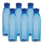 CELLO Crystal Water Bottles Set of 6, 1000 ml Each, Blue | Food Grade, Unbreakable & Reusable Set of Bottles | Air Tight Leakproof Easy to Carry Set of Fridge PET Bottles For Kitchen, Office, Travel- Amazon