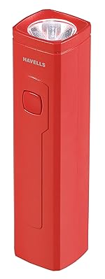 Havells Colorix Rechargeable Pocket Torch | SOS Mode | Rechargeable Li-ion Battery | Thread Strap for Easy Carrying | Type-C Charging| Red- Amazon
