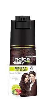 Indica Easy Do-It-Yourself Hair Color Shampoo Pump Pack with 5 Herbal Extracts and 100% Ammonia Free, Long Lasting Formula, 180 ML – Natural Brown Colour (Gloves Included)- Amazon