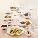 Larah By Borosil Brand Logo Silk Series Opalware Dinner Set with Glasses, 35 Pcs for Family of 6, Microwave & Dishwasher Safe, Bone-Ash Free, Crockery Set for Dining & Gifting, Plates & Bowls, White- Amazon