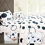 Story@Home Elastic Fitted Bedsheet for Queen size bed | 186 TC | White & Blue | Elastic Fitted Queen Size Bedsheet with 2 Pillow Covers | Cotton | Circles (152×182 cm) Perfect for Home Decor & gifting- Amazon