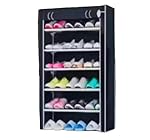 Compact 6-Layer Shoe Rack Stand with Plastic Pipe Construction Dust Proof Cover for Home Use Black- Amazon