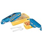 MILTON Mini Fun Treat Lunch Box, Plastic Tiffin 650 ml and Small Container 125 ml with Plastic Spoons, Super Hero School Kids Lunchbox, Leak Proof, Dark Yellow- Amazon