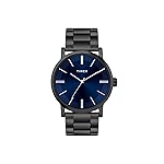 TIMEX Analog Watch for Man with Blue Round Dial & Black Stainless Steel Bracelet Band Water Resistant Men’s Wrist Watches – TWHG35SMU08- Amazon