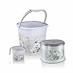 Nayasa Square Ring Marble Plastic Set for Bathroom | 25 Liters Bucket & 1.5 Liters Mug | Bathroom Set of 3 | Accessories Set | Bucket and Mug with Stool | Grey- Amazon