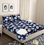 VAS COLLECTIONS Premium Cotton 160tc Elastic Fitted Bedsheets with 2 Pillow Covers | Double Bed with Corner Elastic Wrinkelfree Supersoft Floral Pattren Breathable |Size-72 x 68 + 6 inches |Navy Blue- Amazon