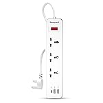 Honeywell 3 Outlet Extension Board with Master Switch, 6 Amps, 250V, 1xType C & 2xUSB, 3 International Sockets, Pure Copper, 6 Advanced Safety Features, 2 Mtr Power Cord, BIS Certified, 1 yr Warranty- Amazon