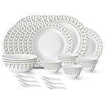Larah by Borosil Ora Gold Fluted Series Opalware Dinner Set of Plate, Veg Bowls, Soup Bowl, Spoons, Serving Bowl and Oval Rice Plate | Bone-Ash Free Crockery Set for Dining (White, 33 Pieces)- Amazon