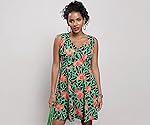 Tokyo Talkies Women’s Sleeveless V-Neck Printed Dresses| Dresses Women| Dresses| Stylish| Casual- Amazon