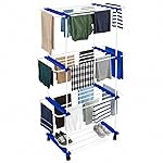 FLIPZON Premium 3 Tier Flexri Cloth Drying Stand with Wheels | Alloy Steel Laundry Rack for Indoor & Outdoor Use | Heavy Duty Multi Layer Stand for Family Laundry (Blue & White)- Amazon