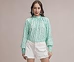 Tokyo Talkies Women’s Floral Print Blouson Top | High Neck | Cuffed Sleeves | Feminine & Elegant | Perfect for Work, Brunch & Casual Chic | Tops for Woman | Women Tops | Stylish Top- Amazon