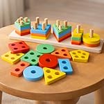 Toyshine Kids Wooden Angle Geometric Blocks Stacker Shape Sorter Column Puzzle Stacking Set – 5 Columns- Amazon