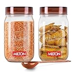 Milton Vintage Airtight Containers with Spoons for Kitchen Storage Food Grade Plastic, Stackable & Transparent Organizer Jars, Masala Dabba, Set of 2 (2 Litres each) for Tea, Coffee, Sugar, Dry Fruits- Amazon