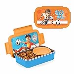 ATTRO Treat Time Stainless Steel Insulated Lunch Box with Inner Steel Body, Airtight 4-Side Lock Lid, Leakproof Silicone Seal, Small Container-560ml+150ml-Football Champ Blue- Amazon