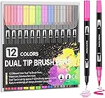 Corslet 12 Pcs Dual Tip Brush Pens Felt Tip Pen Set 12 Colors, Colouring Pens Art Markers for Kids and Adults, Colouring Book, Art Supplies Fineliner Tip Brush Marker for Drawing Sketching- Amazon