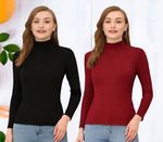 ENIFASHION Pack of 2 Casual Regular Sleeves Solid Women Maroon, Black Top- Flipkart