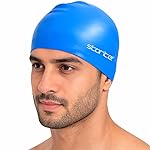 Storite Swimming Cap for Men & Women, Waterproof Stretchable Silicon Swim Cap for Adults Unisex Pool Cap for Long Hair Professional Lightweight Swimming Hat – Blue- Amazon