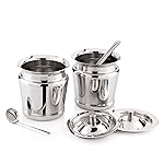Attro Stainless Steel Storage Pot for Oil, ghee, Tea, Coffee, Sugar, Spices & More. Includes 2 Spoons. Durable, Multipurpose, Standard Size – Set of 2- Amazon