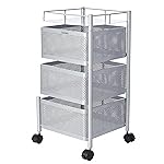 Solimo 360° Revolving Preassembled Heavy-Duty 3 Layer Square Portable Trolley with Wheels | Multipurpose Storage Racks | Books, Fruits and Vegetables (Matte,Silver)- Amazon