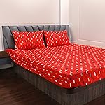 ZINNIA Super Soft Microfibre Printed bedsheet with 2 Pillow Cover – Double 229 x 254 CM (Stroke Red)- Amazon