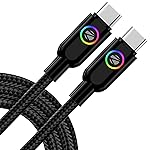 Zebronics Wattz 60CC3 Type-C to Type-C Braided Cable, PD 60W, Upto 480Mbps Data Sync, 1 Meter, Durable, Charge & Sync, Rapid Charging, Multicolor Breathing LED, For Laptops, Tablets, Mobiles (Black)- Amazon