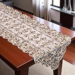 Floral Embroidered Polyester Organza Premium Dining Table Runner (16×72 inches) for 6-Seater – Gold Brown- Amazon