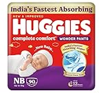 Huggies Complete Comfort Wonder Pants | Pant Style Baby Diapers Newborn Size (NB/XS), 90 Count | India’s Fastest Absorbing Diaper, Prevents Diaper Rash, Ideal for 0-5 Kgs- Amazon