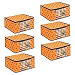 PrettyKrafts Set of 6 Non-Woven Printed Foldable Saree Covers/Wardrobe Organizer With Transparent Window And Zip/Clothes Storage Bag For Women’s Lehenga, Suit Saree & Other Accessories (Orange)- Amazon