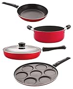 NIRLON Gas Compatible Non Stick Aluminium Cookware Set, 4 Pieces (FP10_TP22_UP7_CS24)- Amazon