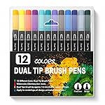 Corslet 12 Pcs Dual Tip Brush Pens Vibrant Colours for Mandala Colouring Professional Dual Tip Felt Tip Pens with Flexible Brush Tip & Extra Fine Liner Tip for Detailed Artwork Watercolour Markers- Amazon