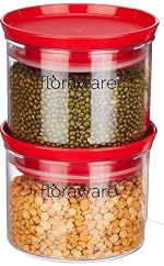 Floraware Plastic Air Tight BPA Free Stackable Round Push Multipurpose Containers For Kitchen Organizer 500ml for Rice Dal Flour Snacks Cereals Pack of 2 (Red)- Amazon