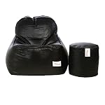 Sattva Combo Rester Bean Bag Cover and Round Footstool Cover (Without Beans) -Black- Amazon