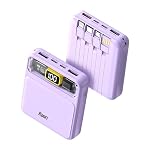 Foxin 10000mAh All-in-One Mini Power Bank with Built-in Cables | Fast Charging 22.5W QC+PD | Pocket Size Power Bank for All Phones | PTC Protected | Type C Input & Output | BIS Certified – Lavender- Amazon