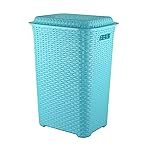 Cello Eliza Plastic Laundry Basket with Lid, Light Blue, 50 Ltrs | Lightweight and Portable | Storage Organizer | Convenient Handling | Useful For Storing Clothes, Toys, Books- Amazon