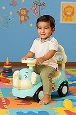Jam & Honey Elephant Car | Ride On for Kids 2 Years+ | Push Car with Backrest | Under Seat Storage | Without Handle | Sea Green- Amazon