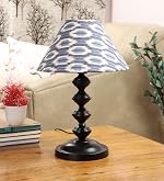 tu casa Table Lamps Black Metal Base with Blue White Cotton Ikat Print Shades for Home Décor Bedrooms Living Room Gifting Diwali Decoration Dining Space Study Room Restaurants (H-14.5″)- Amazon