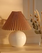 Homesake® Bedside Ceramic Table Lamp, Classic Desk Incandescent Lamp for Living Room Bedroom, Farmhouse Nightstand Lamps Round with Fabric Shade (Beige)- Amazon