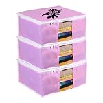 PrettyKrafts Saree Cover Large with creative prints, Saree Storage Bag with Zip, Wardrobe Organiser, Clothes Cover & Storage, (Set of 3) Pink- Amazon