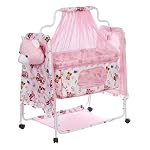 NHR Cozy New Born Baby Cradle, Baby Swing, Baby Jhula, Baby Palna, Baby Bedding, Baby Bed, Crib, Bassinet with Mattress, Pillow, Mosquito Net for (0-9 Months | Pink) – Cotton- Amazon