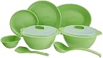SignoraWare BPA Free Plastic Round Dinner set | Microwave Safe | Unbreakable & Lightweight | Odor-Free | Great for Parties & Gatherings | Ideal for regular home meals (Set of 32 pcs | ParrotGreen)- Amazon