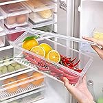 Claiez Fridge Storage Boxes (Pack of 3), Fridge Organizer with Removable Drain Plate Tray Keeps Fruits, Vegetables, Meat, Fish Fresh Longer (1500 ML)- Amazon