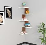 Furniture Café Modern Wooden Corner Wall Shelf with 5 Tiers – Space-Saving Display Rack for Living Room, Bedroom, or Office- Amazon