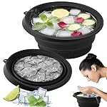 Clazkit Silicone Collapsible Face Bowl with Built-in Ice Tray, Modern Style, Black, Round, Dishwasher Safe, for Face Bath, Soaking, Washing | BPA-Free | for Men and Women (Free Hook 1-pic)- Amazon