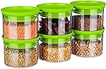 Floraware Plastic Air Tight BPA Free Stackable Round Push Multipurpose Containers For Kitchen Organizer 500ml for Rice Dal Flour Snacks Cereals Pack of 6 (Green)- Amazon