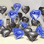 Just Party 5 Pcs Blue & Black 18 Inch Heart Shape Foil Balloons with Shiny Surface For Birthdays/Anniversary/Engagement/Baby Shower/bachelorette Party Decorations (Satin Roll & Straw Included)- Amazon